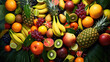 Delicious Fresh tropical fruits on a plate with transparent background