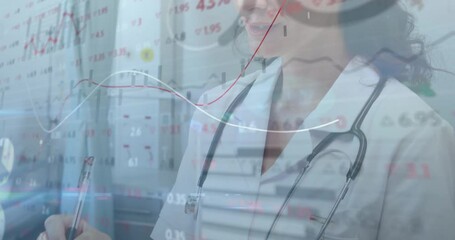 Poster - Animation of data processing over caucasian female doctor