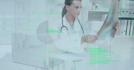 Poster - Animation of data processing over caucasian female doctor with x ray scan