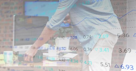 Poster - Animation of financial data processing over caucasian businessman in office