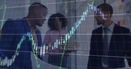 Poster - Animation of financial data processing over diverse business people in office
