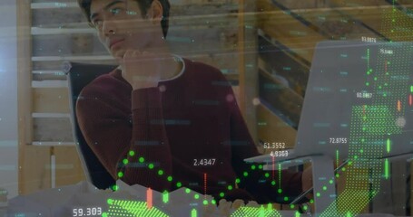 Poster - Animation of financial data processing over asian businessman in office