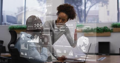 Poster - Animation of financial data processing over diverse business people in office