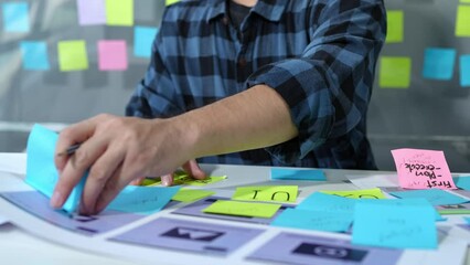 UX developers, UI designers think about designing creative mobile app interface layouts Application planning sketch Prototype development process with customer code and color code online business work