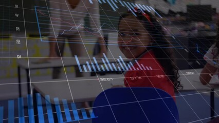 Poster - Animation of data processing over diverse schoolchildren in classroom