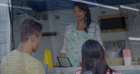 Poster - Animation of data processing over caucasian man paying with smartphone