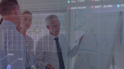 Poster - Animation of financial data processing over diverse business people in office