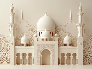 Paper art mosque for greeting card