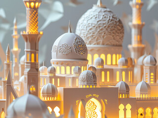 Paper art mosque for greeting card