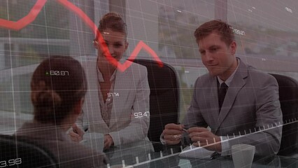 Poster - Animation of financial data processing over diverse business people in office