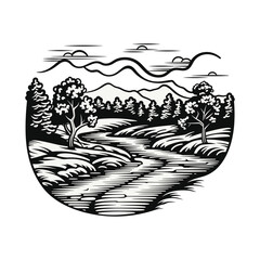 Wall Mural - Black and white river vector illustration