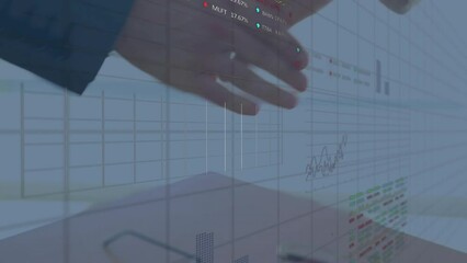 Poster - Animation of financial data processing over diverse business people shaking hands