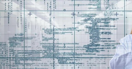 Poster - Animation of financial data processing over caucasian female doctor