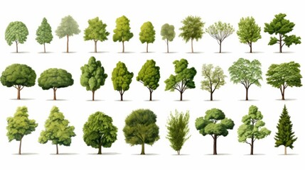 Wall Mural - Set of green trees isolated on white background. Different kinds of tree collection isolated on white background,. Created using Generative AI Technology