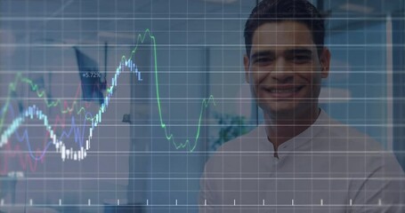 Poster - Animation of financial data processing over biracial businessman in office