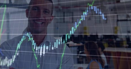 Poster - Animation of financial data processing over caucasian businessman in office