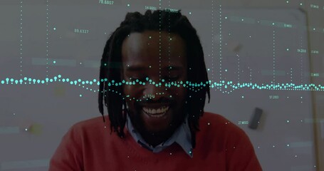 Poster - Animation of financial data processing over african american businessman in office