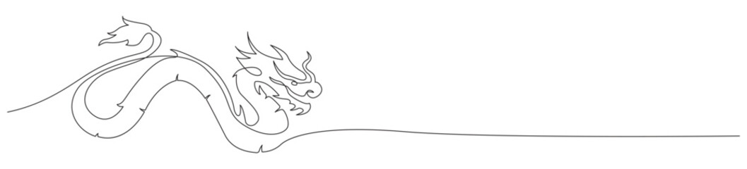 Wall Mural - Continuous one line drawing ancient Chinese dragon. Vector illustration Chinese new year.