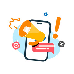 Poster - digital marketing with social media on smartphone concept illustration flat design vector. simple modern graphic element for landing page ui, infographic, icon