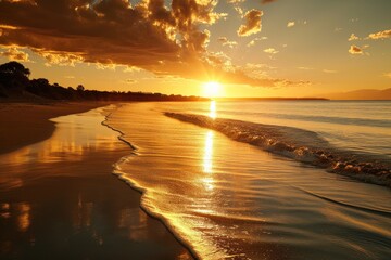 Wall Mural - Golden sunset over a tranquil beach