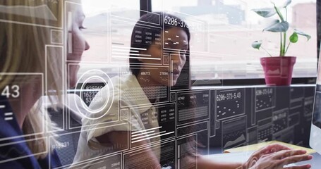 Poster - Animation of financial data processing over diverse business people in office
