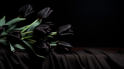 Wall Mural - bouquet of black tulips on the table