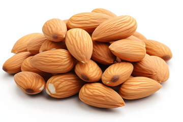 A closeup photo with almonds on a white background