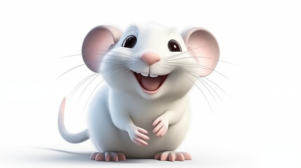 Sticker - happy white mouse isolated on white background cartoon 3D