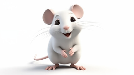 Sticker - 3D cute white rat isolated on white background