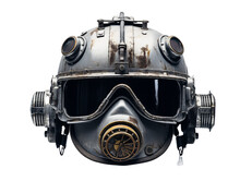 A Metal Helmet With Goggles And A Gas Mask