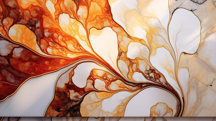  a marble wall with yellow and orange leaves,orange and gold abstract design with gold swirls, White and gold marble luxury wall texture with shine golden line pattern abstract background 
