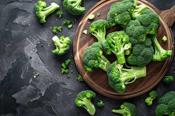 Poster - Close-up photo of cut broccoli placed on an old wooden background.