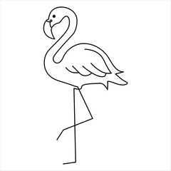 Continuous one line drawing of flamingo bird vector illustration