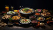 arabic and middle eastern dinner on dark background
