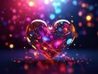 Fondo de pantalla de un corazón de vidrio con partículas de colores