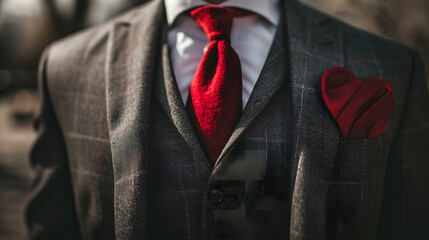 A sharp-dressed individual exudes confidence as they don a vibrant red tie and button up their crisp white shirt, completing their stylish ensemble with a sleek blazer and perfectly-tied necktie