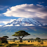 Fototapeta Sawanna - Mount Kilimanjaro in Africa. Beautiful mountain, river and amazing nature