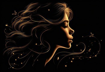 Sticker - illustration vector of women silhouette golden icon, 