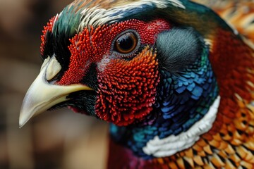 Poster - A close-up shot of a bird with a vibrant red head. Perfect for nature enthusiasts and birdwatchers