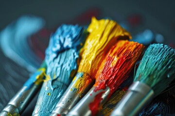 Poster - A close up view of a bunch of paint brushes. Perfect for artistic projects and creative concepts