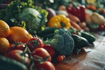 Poster - A table filled with a variety of fresh fruits and vegetables. Ideal for healthy eating concepts and food-related designs