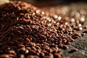 Poster - A pile of flax seeds sitting on top of a table. Great for promoting healthy eating and nutrition