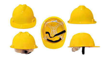 Set of construction helmets from different perspectives PNG transparent