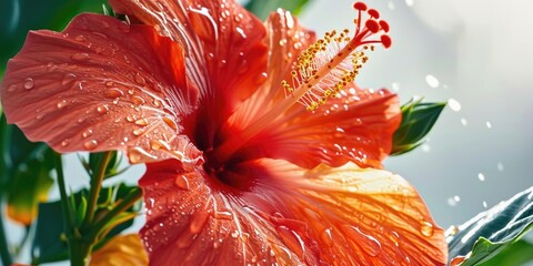 Poster - A detailed close-up view of a flower with glistening water droplets. Perfect for adding a touch of freshness and beauty to any project