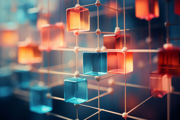 Poster - Minimalist interpretation of interconnected blocks symbolizing blockchain.
