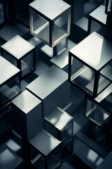 Poster - Abstract, monochromatic blocks interconnected in a grid.