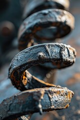 Poster - A detailed view of a cluster of rusted metal. This image can be used to depict decay, deterioration, or industrial themes