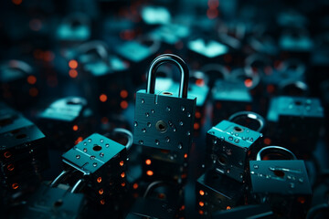 Poster - Abstract concept of blockchain security with minimalist lock symbols.