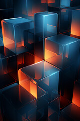 Leinwandbilder - Minimalist, abstract blocks with glowing edges symbolizing data.