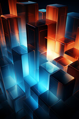Poster - Minimalist, abstract blocks with glowing edges symbolizing data.